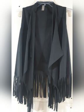 Light Weight First Looks Bohemian Black Fringe Vest with Open Front